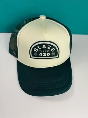 Trulieve Blaze The Day 420 For All Cream & Green Trucker Hat Snapback New